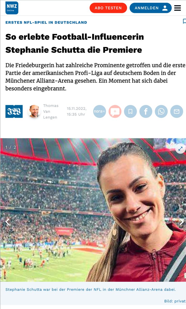 Screenshot NWZ: So erlebte Football-Influencerin Stephanie Schutta die Premiere
